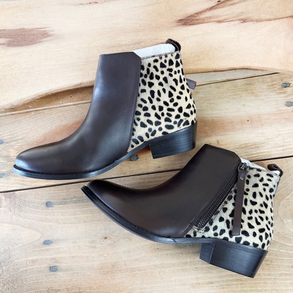Journee Signature Womens Shalece Bootie‎ Leather Cowhair Cheetah Leopard Western - Picture 2 of 12